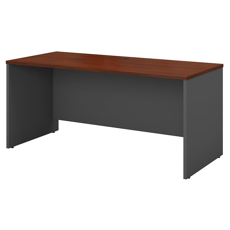 Pemberly Row Set of 2 60W Credenza Desk & 5-Shelf Bookcase in Hansen Cherry