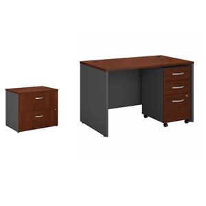 Pemberly Row Set of 2 48W Office Desk & Lateral File Cabinet in Hansen Cherry
