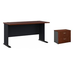 Pemberly Row Set of 2 60W Office Desk & Lateral File Cabinet in Hansen Cherry
