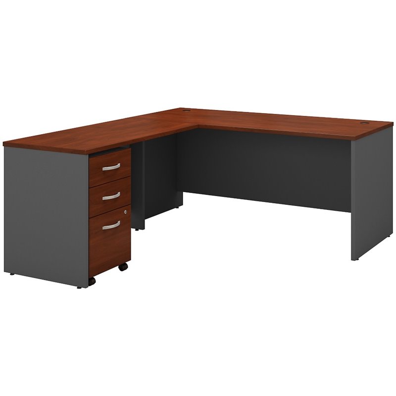 Pemberly Row Set of 2 66W L-Shaped Desk & Lateral File Cabinet in Hansen Cherry