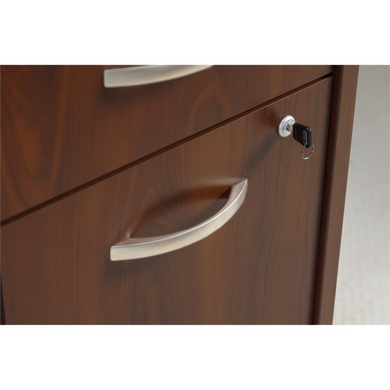 Pemberly Row Set of 2 Wood L-Shaped Desk & Lateral File Cabinet in Hansen Cherry