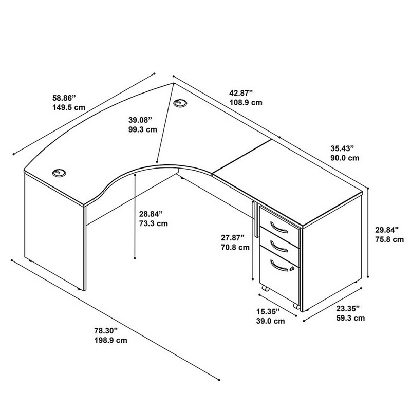 Pemberly Row Set of 2 Wood L-Shaped Desk & Lateral File Cabinet in Hansen Cherry