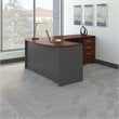 Pemberly Row Set of 2 Wood L-Shaped Desk & Lateral File Cabinet in Hansen Cherry
