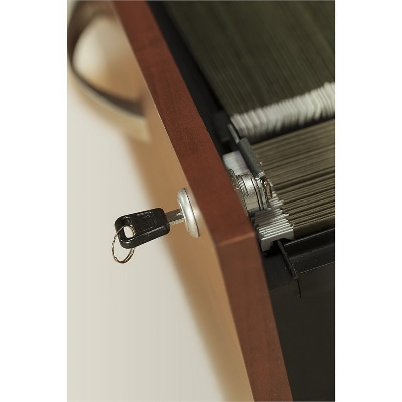 Pemberly Row Set of 2 Wood L-Shaped Desk & Lateral File Cabinet in Hansen Cherry