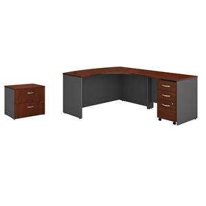 Pemberly Row Set of 2 Wood L-Shaped Desk & Lateral File Cabinet in Hansen Cherry