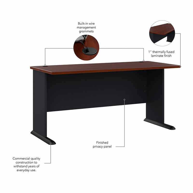 Pemberly Row Set of 2 60W Office Desk & Mobile File Cabinet in Hansen Cherry