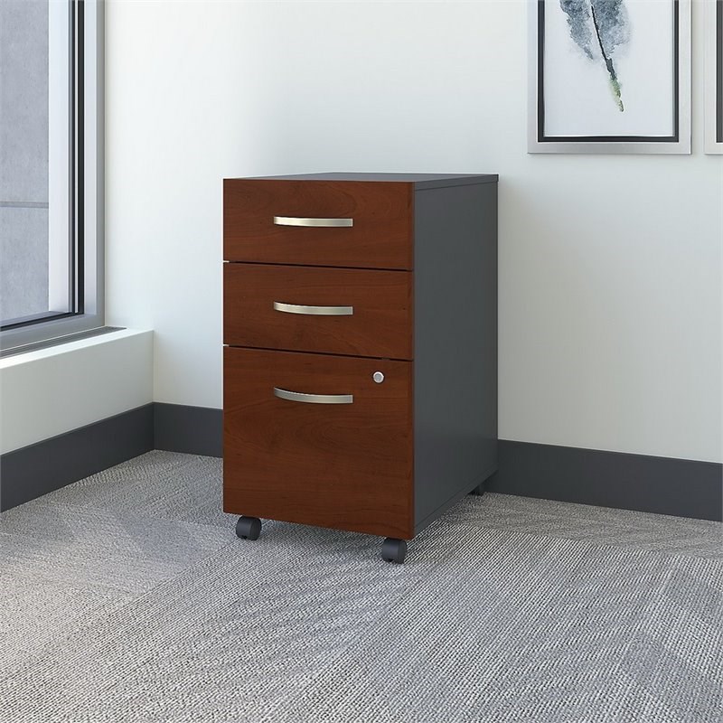 Pemberly Row Set of 2 66W L-Shaped Desk & Mobile File Cabinet in Hansen Cherry