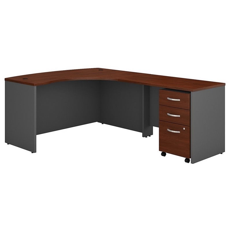 Pemberly Row Set of 2 Wood L-Shaped Desk & Mobile File Cabinet in Hansen Cherry