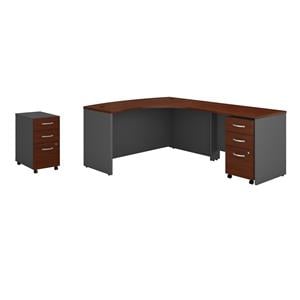 Pemberly Row Set of 2 Wood L-Shaped Desk & Mobile File Cabinet in Hansen Cherry