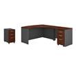 Pemberly Row Set of 2 Wood L-Shaped Desk & Mobile File Cabinet in Hansen Cherry