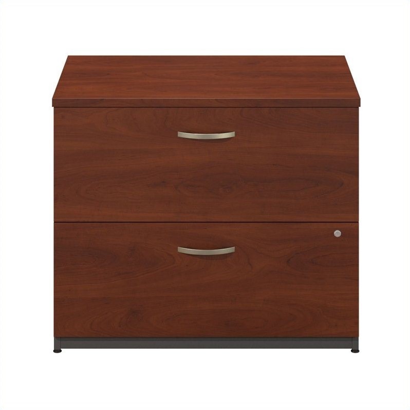 Pemberly Row Set of 2 48W Office Desk & Lateral File Cabinet in Hansen Cherry