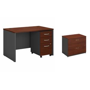 Pemberly Row Set of 2 48W Office Desk & Lateral File Cabinet in Hansen Cherry