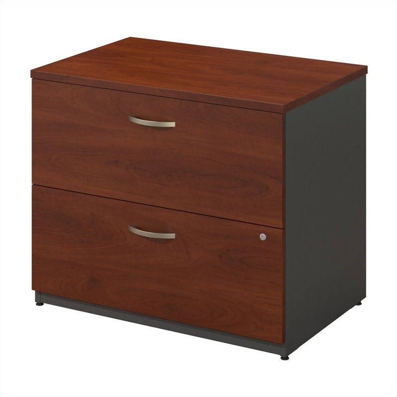 Pemberly Row Set of 2 60W Office Desk & Lateral File Cabinet in Hansen Cherry