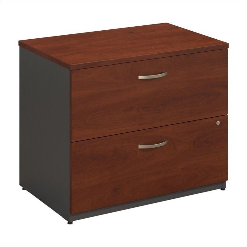 Pemberly Row Set of 2 60W Credenza Desk & Lateral File Cabinet in Hansen Cherry