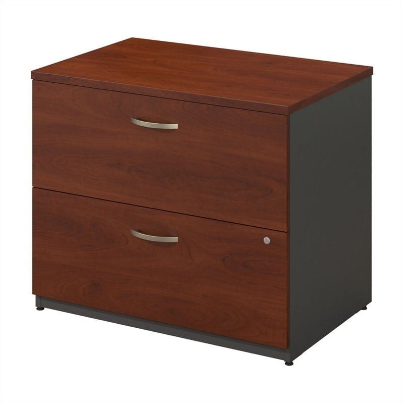 Pemberly Row Set of 2 60W Credenza Desk & Lateral File Cabinet in Hansen Cherry