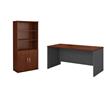 Pemberly Row Set of 2 60W Credenza Desk & 5-Shelf Bookcase in Hasnen Cherry