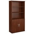 Pemberly Row Set of 2 66W L-Shaped Desk & 5-Shelf Bookcase in Hasnen Cherry
