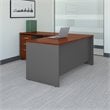Pemberly Row Set of 2 66W L-Shaped Desk & 5-Shelf Bookcase in Hasnen Cherry
