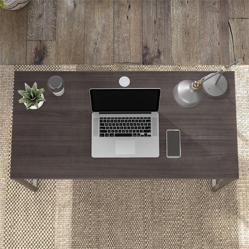 Pemberly Row Set of 2 Tall 5-Shelf Bookcase & Computer Table Desk in Storm Gray
