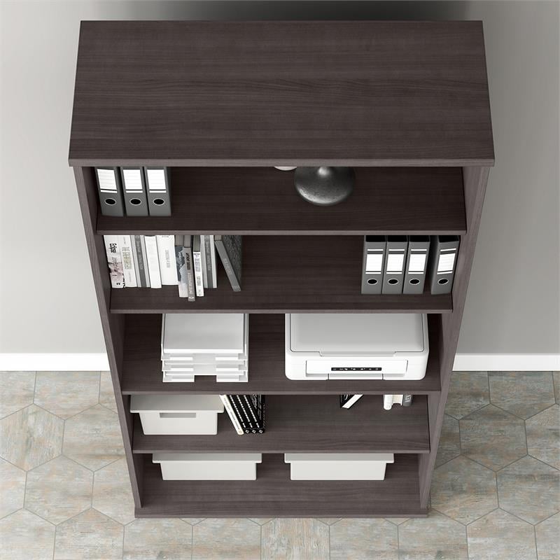 Pemberly Row Set of 2 Tall 5-Shelf Bookcase & Computer Table Desk in Storm Gray