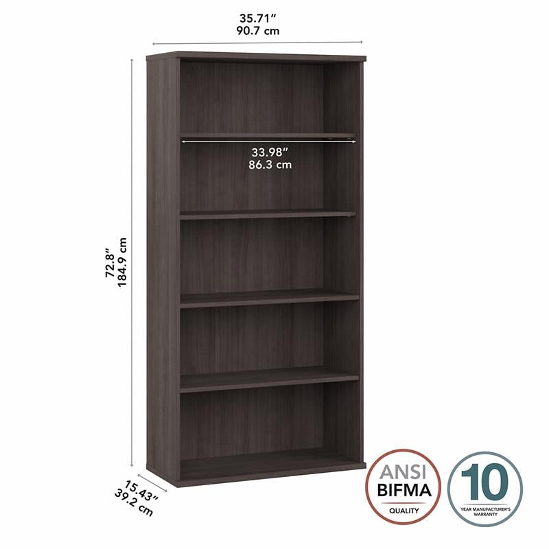 Pemberly Row Set of 2 Tall 5-Shelf Bookcase & Computer Table Desk in Storm Gray