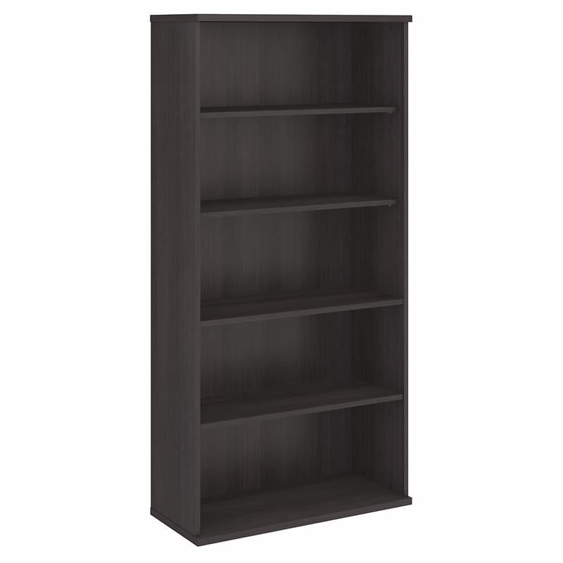 Pemberly Row Set of 2 Tall 5-Shelf Bookcase & Computer Table Desk in Storm Gray