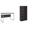 Pemberly Row Set of 2 Tall 5-Shelf Bookcase & Computer Table Desk in Storm Gray