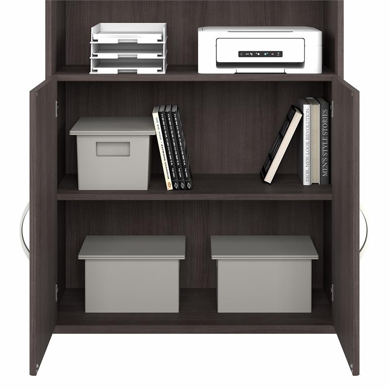 Pemberly Row Set of 2 Tall 5-Shelf Bookcase & Computer Table Desk in Storm Gray