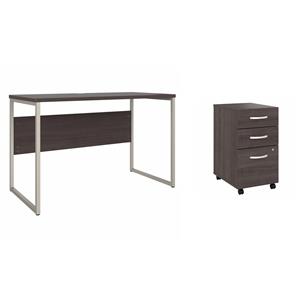 Pemberly Row Set of 2 Mobile File Cabinet & Computer Table Desk in Storm Gray