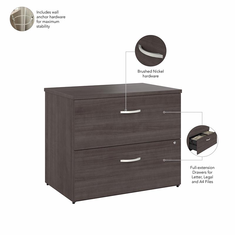 Pemberly Row Set of 2 Lateral File Cabinet & Computer Table Desk in Storm Gray