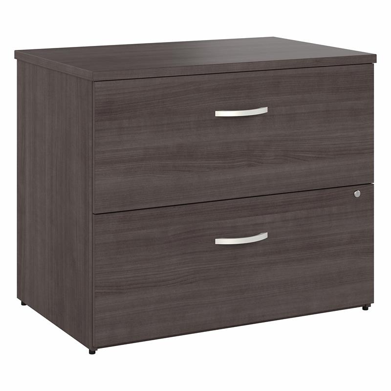 Pemberly Row Set of 2 Lateral File Cabinet & Computer Table Desk in Storm Gray