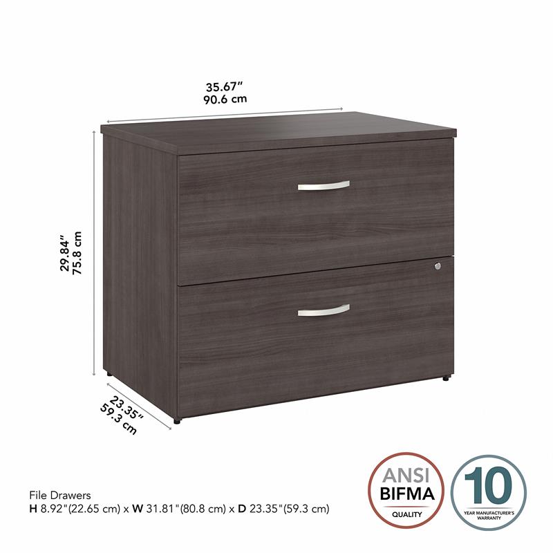 Pemberly Row Set of 2 Lateral File Cabinet & Computer Table Desk in Storm Gray