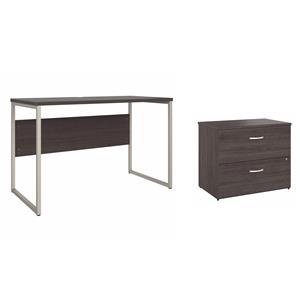 Pemberly Row Set of 2 Lateral File Cabinet & Computer Table Desk in Storm Gray