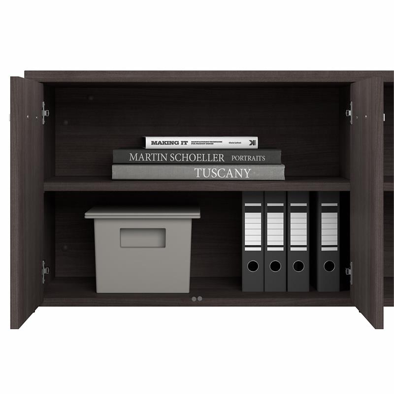 Pemberly Row Set of 2 Low Storage Cabinet & Computer Table Desk in Storm Gray