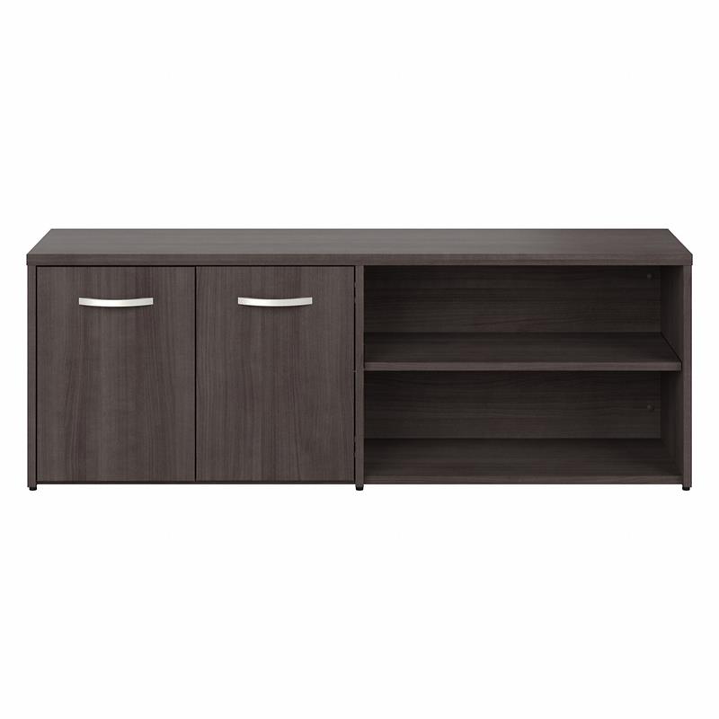 Pemberly Row Set of 2 Low Storage Cabinet & Computer Table Desk in Storm Gray