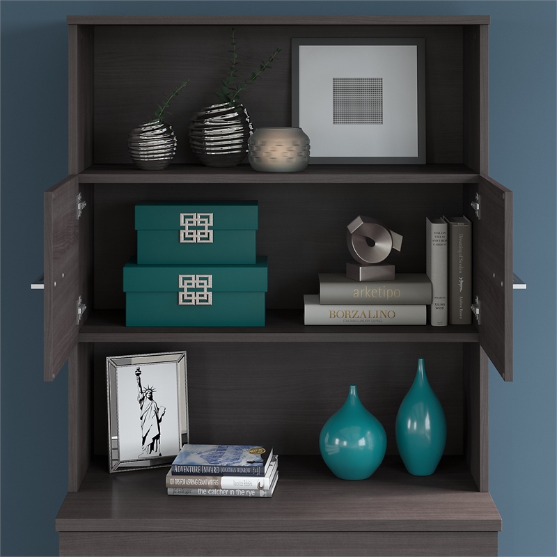Pemberly Row Set of 2 Office Desk & Lateral File Cabinet in Storm Gray