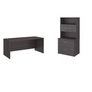 Pemberly Row Set of 2 Office Desk & Lateral File Cabinet in Storm Gray