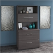 Pemberly Row Set of 2 Office Desk & Lateral File Cabinet in Storm Gray