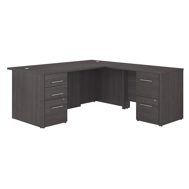 Pemberly Row Set of 2 L-Shaped Desk & Lateral File Cabinet in Storm Gray
