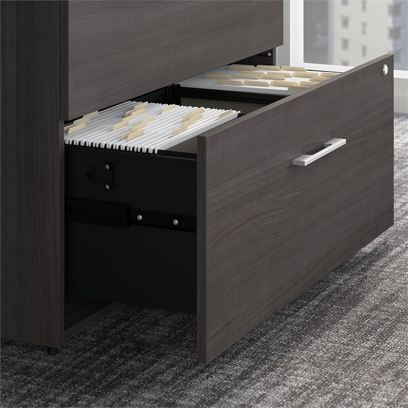 Pemberly Row Set of 2 L-Shaped Desk & Lateral File Cabinet in Storm Gray