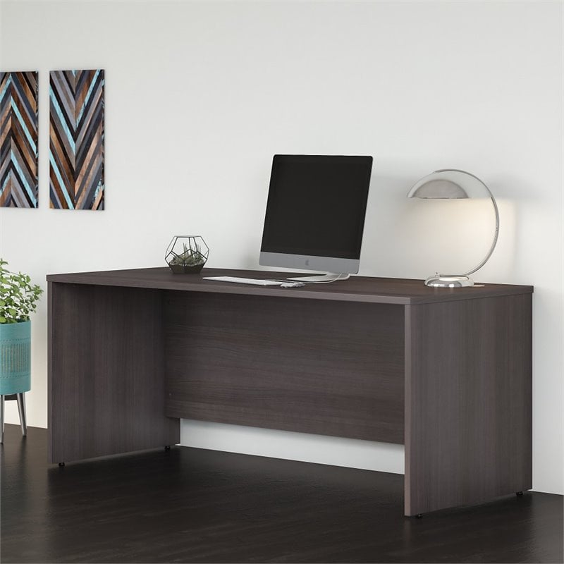 Pemberly Row Set of 2 Office Desk & 5-Shelf Bookcase in Storm Gray