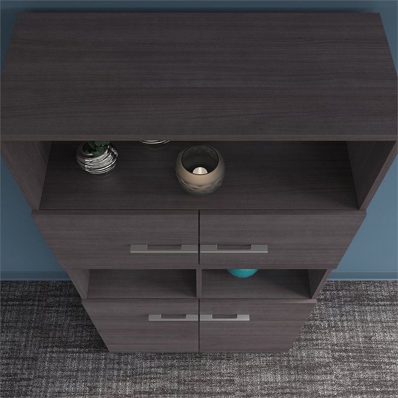 Pemberly Row Set of 2 Office Desk & 5-Shelf Bookcase in Storm Gray