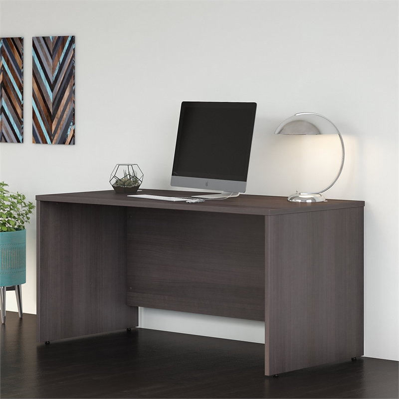 Pemberly Row Set of 2 Office Desk & 5-Shelf Bookcase in Storm Gray