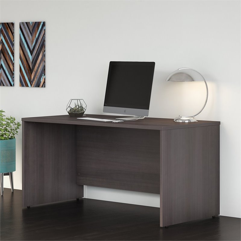 Pemberly Row Set of 2 Office Desk & 5-Shelf Bookcase in Storm Gray