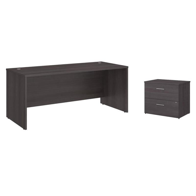 Pemberly Row Set of 2 Office Desk & Lateral File Cabinet in Storm Gray