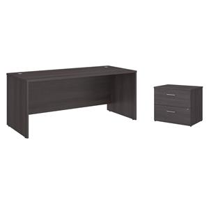 Pemberly Row Set of 2 Office Desk & Lateral File Cabinet in Storm Gray