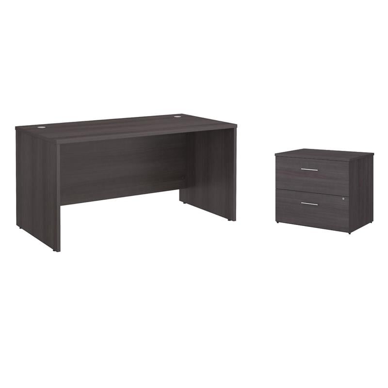 Pemberly Row Set of 2 Office Desk & Lateral File Cabinet in Storm Gray