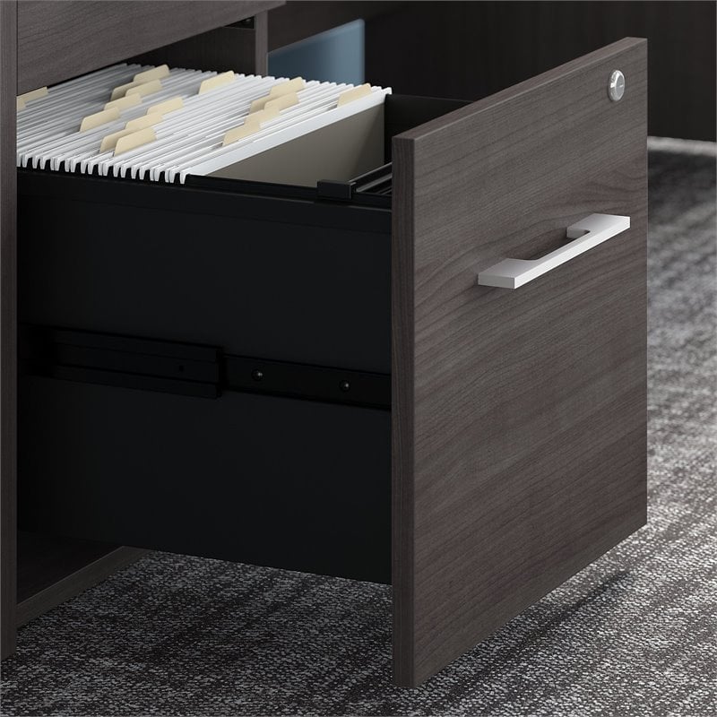 Pemberly Row Set of 2 L-Shaped Desk & Lateral File Cabinet in Storm Gray