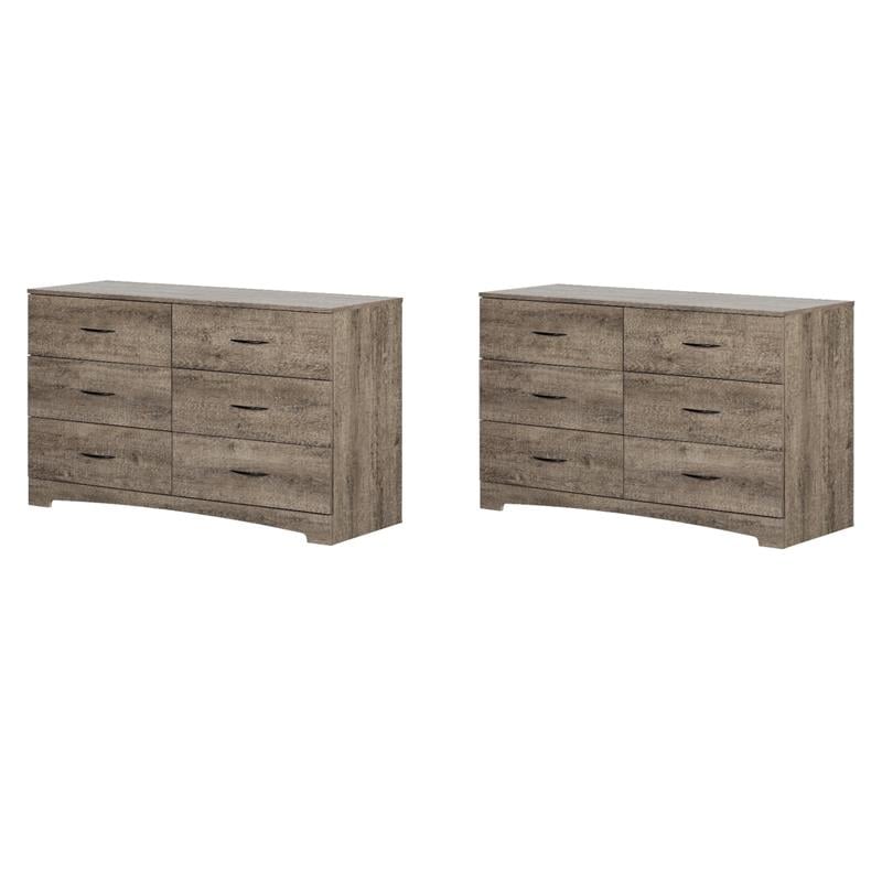 Pemberly Row Set of 2 Contemporary Double Dressers in Weathered Oak