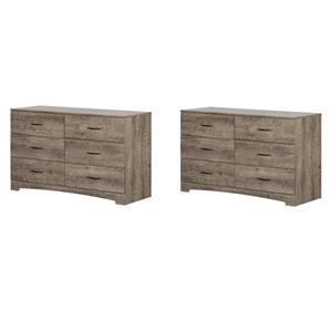 Pemberly Row Set of 2 Contemporary Double Dressers in Weathered Oak